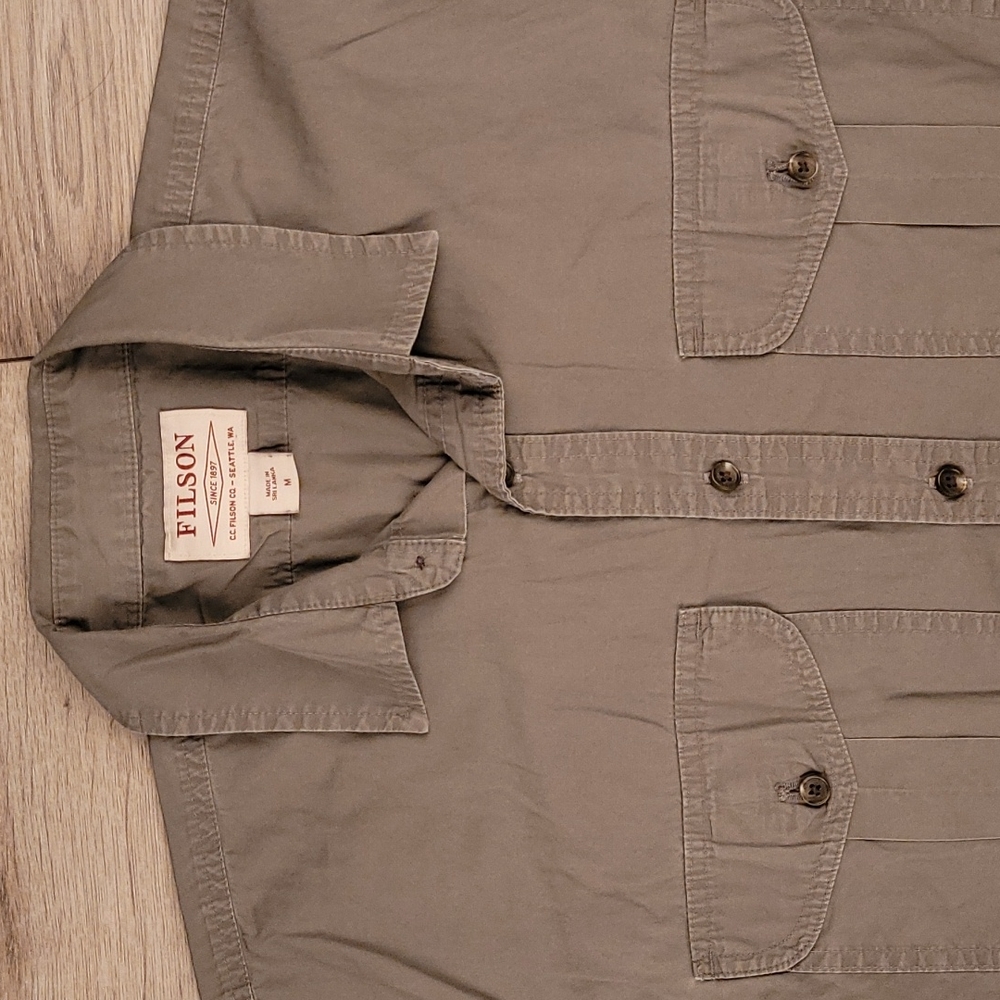 CC FILSON Hunting Grey Brown Solid Pattern Cotton Mens Medium Short Sleeve Shirt